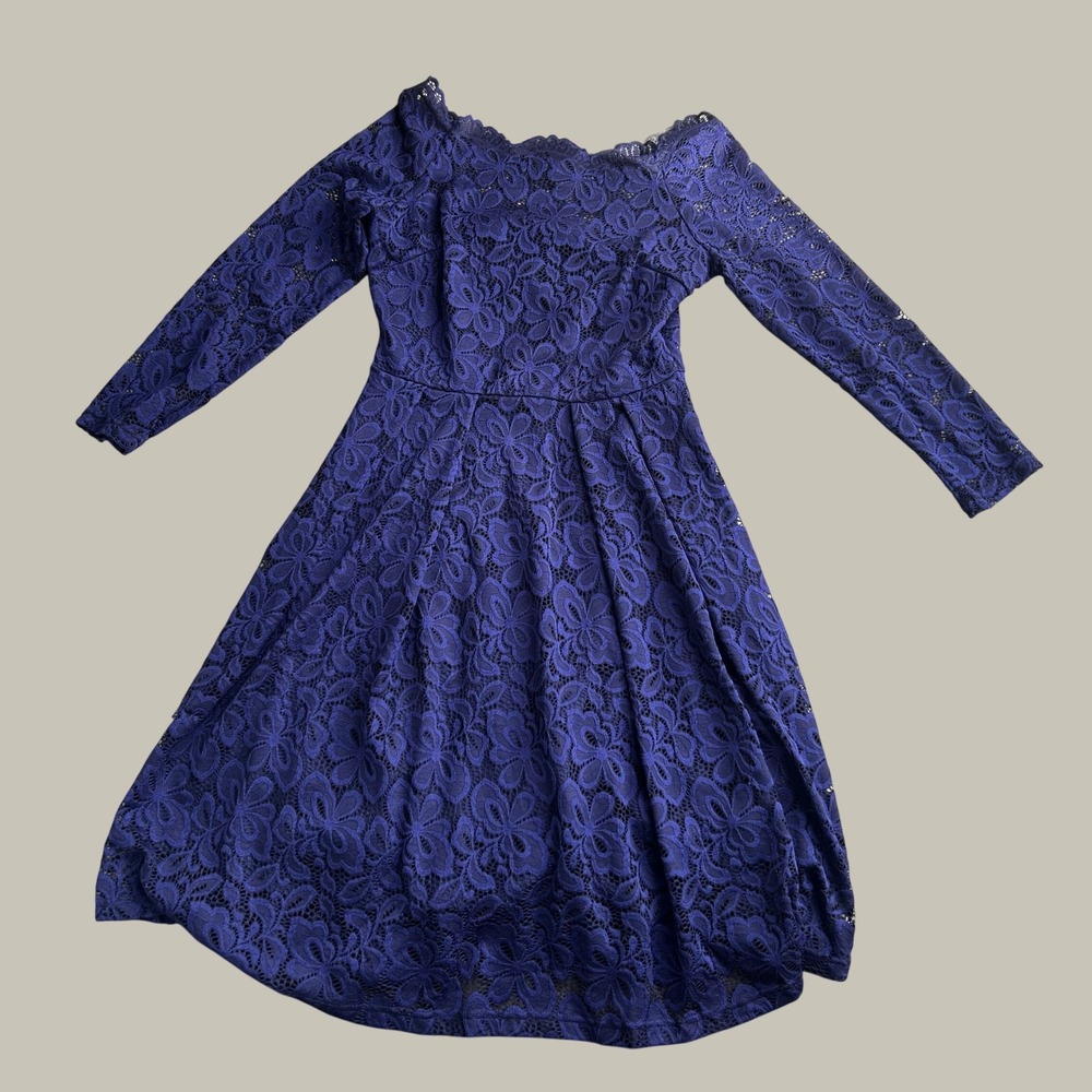 Missmay Lace Dress Womens M Navy Blue A-Line Knee Length Party Wedding Elegant